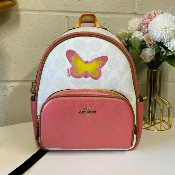 Coach C8257 Mini Court Backpack In Signature Canvas In Chalk/Taffy Multi - Picture 3 of 10